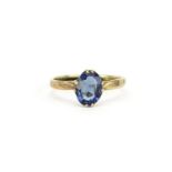 9ct gold blue stone solitaire ring, size N, 1.0g :For Further Condition Reports Please Visit Our