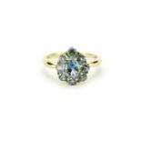 9ct gold blue stone tear drop ring, size N, 2.2g :For Further Condition Reports Please Visit Our