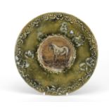 Rare Royal Doulton plate by Hannah Barlow, the central panel incised with a horse, impressed marks