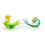Two Murano style colourful glass bird dishes, the largest 25cm in length :For Further Condition