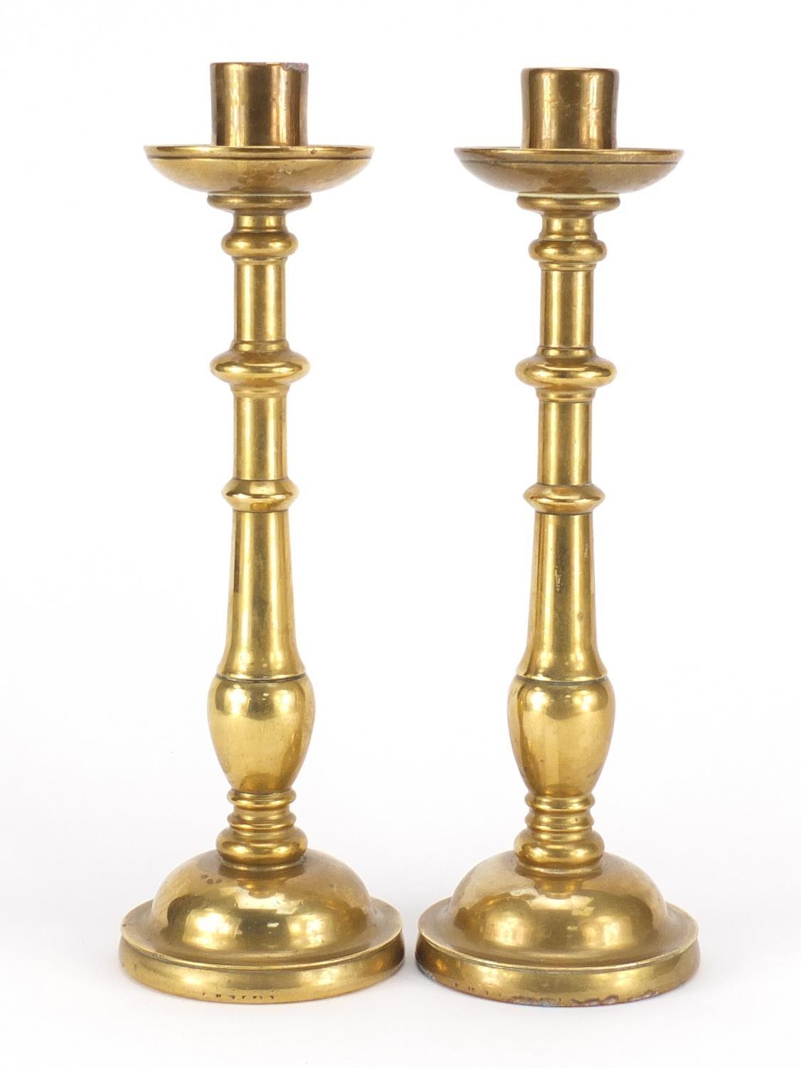 Pair of antique continental bronze candlesticks, each 31.5cm high :For Further Condition Reports - Image 2 of 3