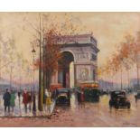 Manner of Edward Coates - The Arc de Triomphe, oil on board, mounted and framed, 60cm x 50cm :For