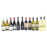 Twelve bottles of red and white wine, six pairs including The Patriots Merlot, Pinot Noir, Shiraz,
