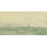Henry Branston Freer - Seascape with lighthouse, watercolour, inscribed verso, mounted and framed,