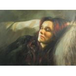 Tina Spratt - Portrait of a female resting, oil on canvas, unframed, 56cm x 40.5cm :For Further