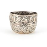 Victorian silver sugar bowl by Wakely & Wheeler, embossed with animal heads, fish and flowers,