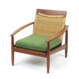 Vintage Scandinavian rosewood lounge chair with cane back, probably Danish, 75cm high :For Further