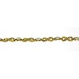 9ct gold diamond and cabochon opal bracelet, 18cm in length, 13.8g :For Further Condition Reports