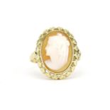 Norwegian 14ct gold cameo maiden head ring, size R, 3.4g :For Further Condition Reports Please Visit