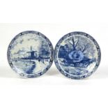 Two Delft blue and white porcelain chargers, 39cm in diameter : For Further Condition Reports Please