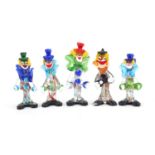 Five Murano colourful glass clowns, the largest 26cm high : For Further Condition Reports Please