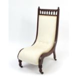 Victorian mahogany framed sleigh chair with cream floral upholstery, 93cm high : For Further