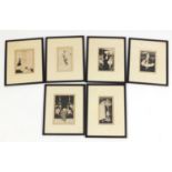 Six vintage Art Nouveau style prints including some after Aubrey Beardsley, mounted and framed,