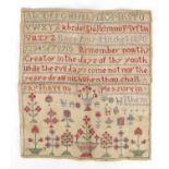 19th century needlework sampler, 42cm x 35cm : For Further Condition Reports Please visit our