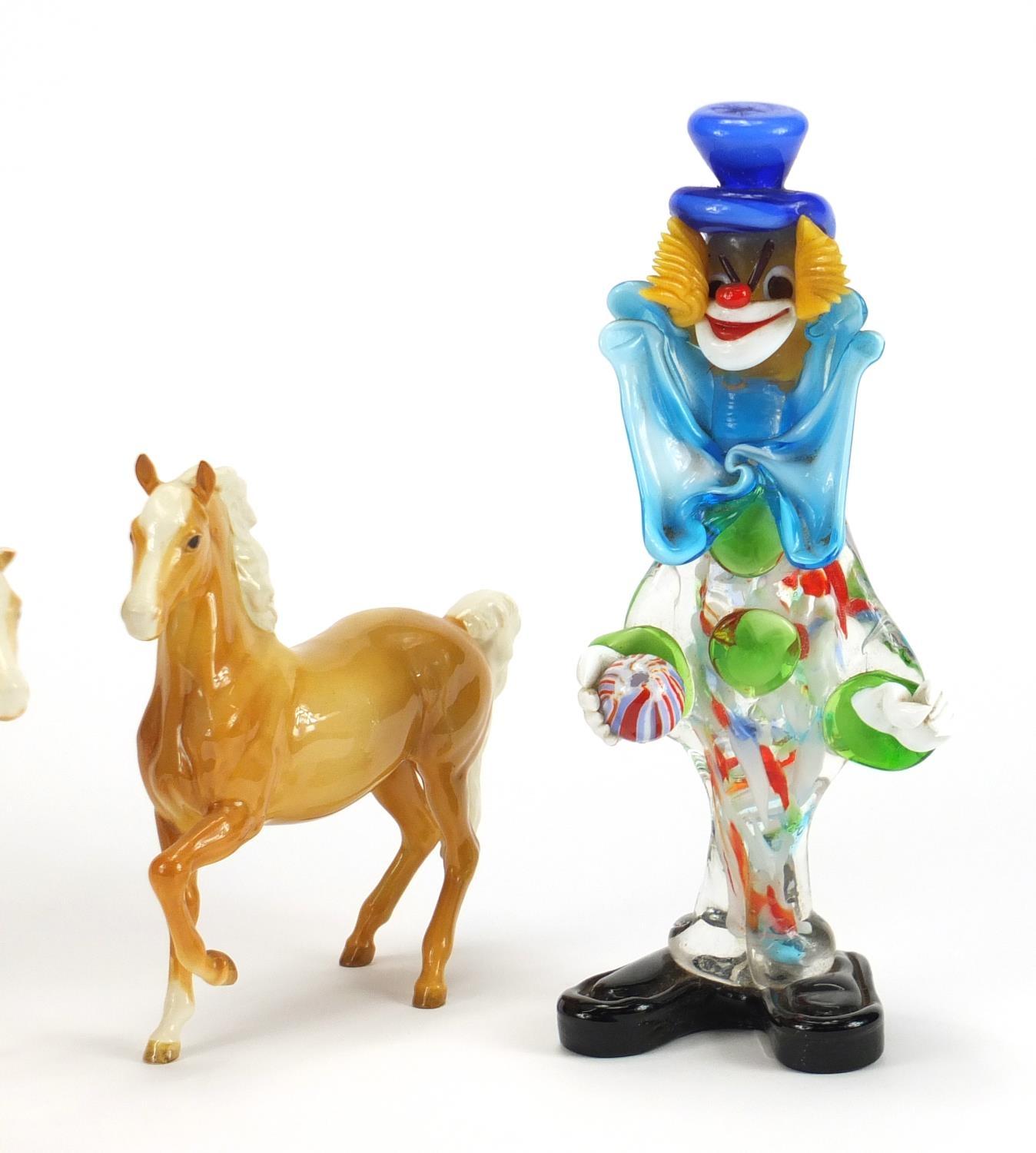 Two Beswick tan horses and Murano glass clown, the largest 26cm high : For Further Condition Reports - Image 3 of 6