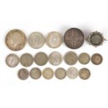 Mostly British pre decimal coins including florins and six pence's : For Further Condition Reports