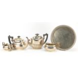Silver plate including a three piece tea service : For Further Condition Reports Please visit our