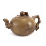 Chinese yixing terracotta teapot with naturalistic handle, 18cm in length : For Further Condition