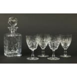Cut glass decanter with stopper and a set of four glasses, the decanter 25cm high : For Further