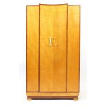 Art Deco satin wood two door compactum wardrobe, 185cm H x 107cm W x 58cm D : For Further