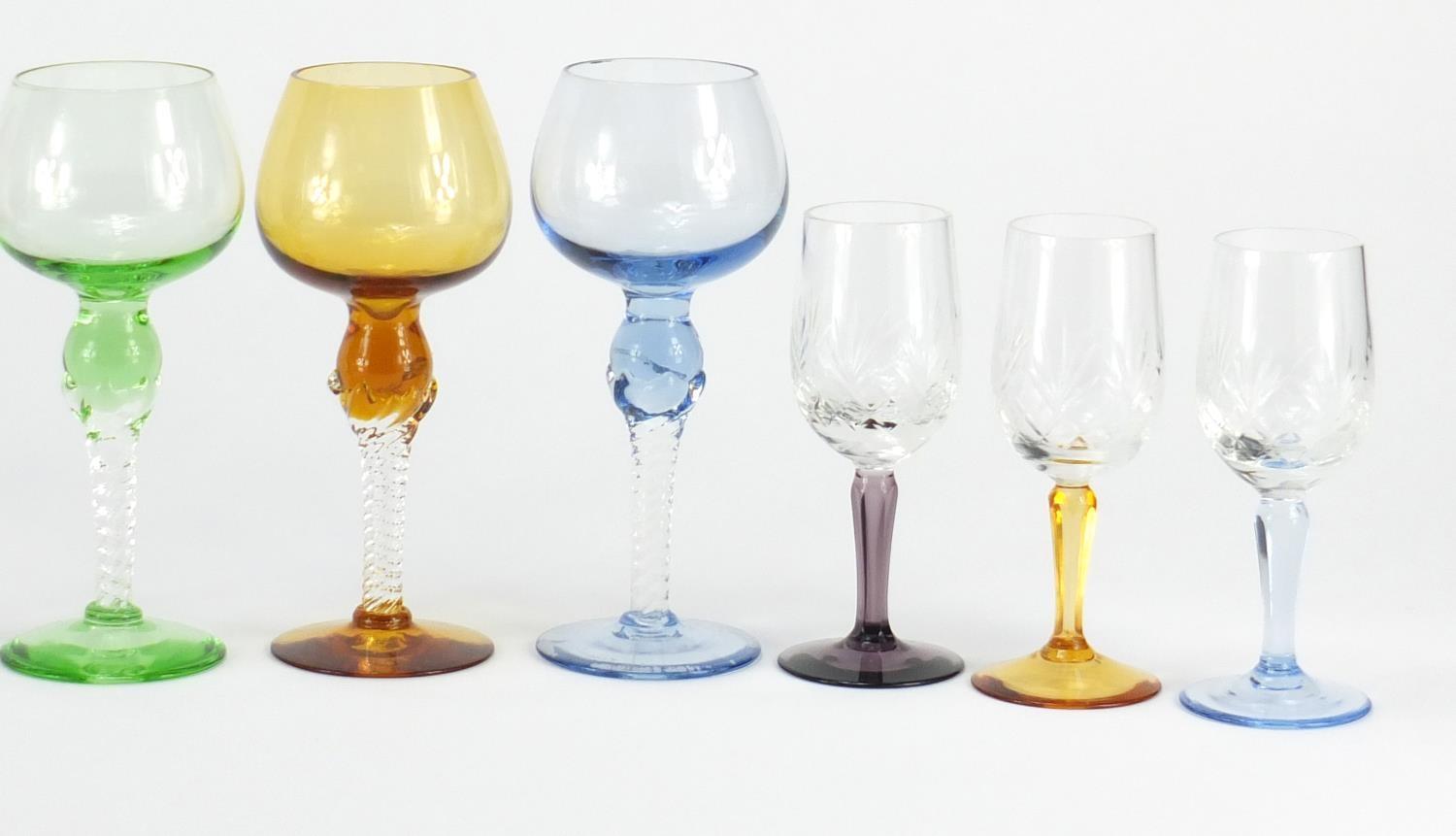 Two Harlequin sets of six colourful glasses, the largest 16cm high : For Further Condition Reports - Image 3 of 3