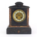Victorian black slate and marble striking mantel clock, with enamelled chapter ring, 29cm high : For