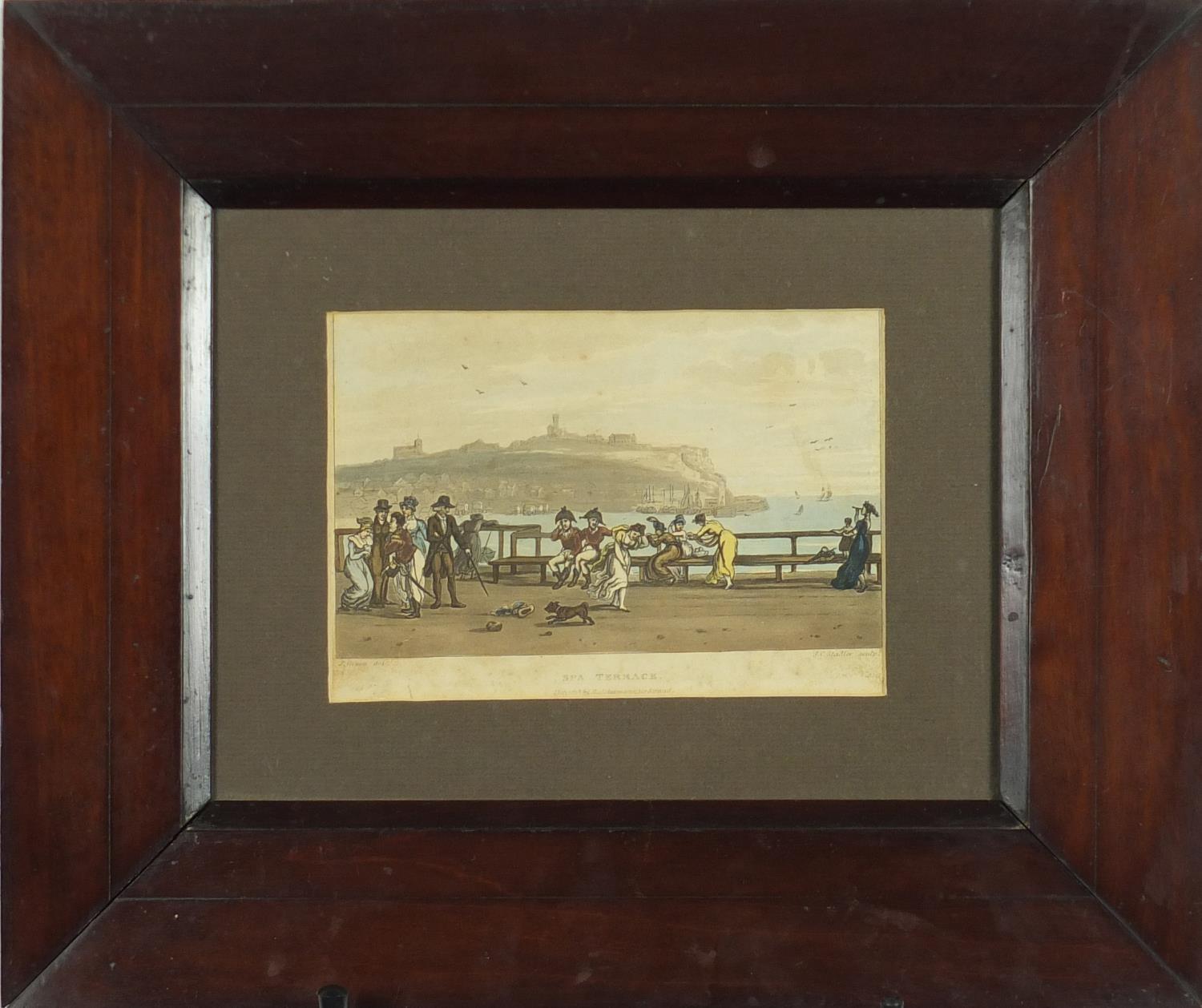 J C Stadler - Spa Terrace, coloured print, housed in a rosewood frame, overall 39cm x 32cm : For