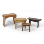 Four Provincial wood stools, the largest 25cm H x 27cm W x 15cm D : For Further Condition Reports