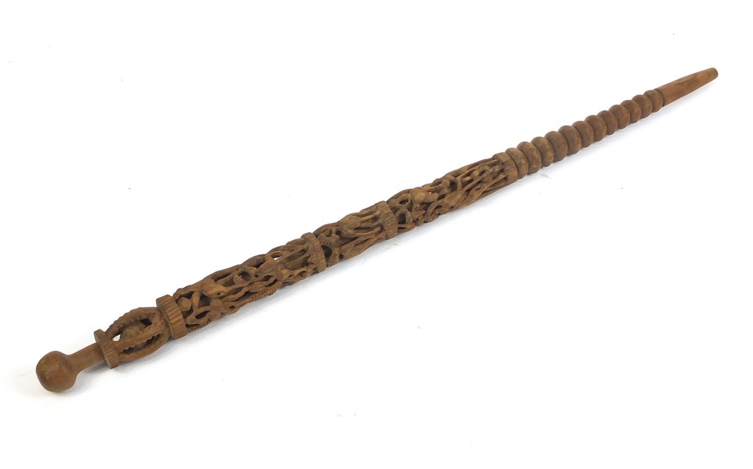 African walking stick profusely carved with animals, 107cm in length : For Further Condition Reports - Image 4 of 4