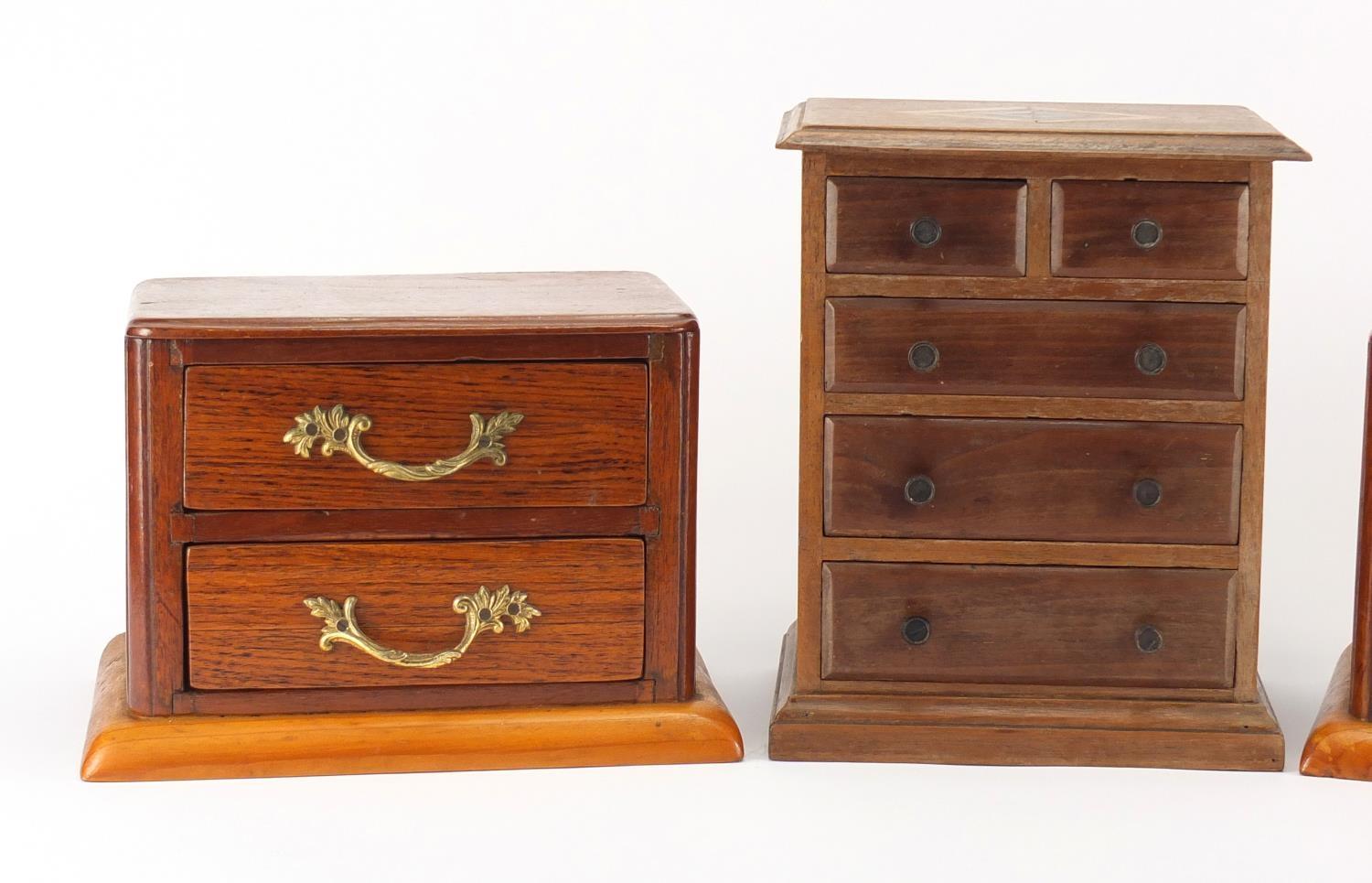 Three wooden chests of small proportions, one with inlay, the largest 26cm high : For Further - Image 2 of 3