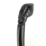 Ebony walking stick with carved bishops head handle, 86cm in length : For Further Condition