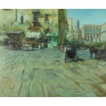 Continental market, oil on canvas, bearing a signature Ross, framed, 60cm x 50cm : For Further