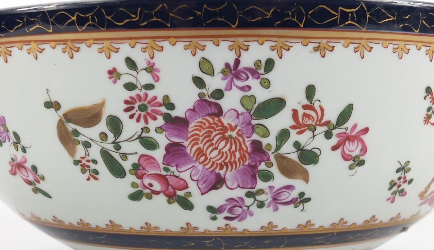 Samson porcelain footed bowl, hand painted and gilded with flowers, 12cm high x 25cm in diameter : - Image 2 of 5