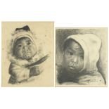 G. Gely - Charcoal baby portraits, mounted and framed, 38cm x 30cm : For Further Condition Reports