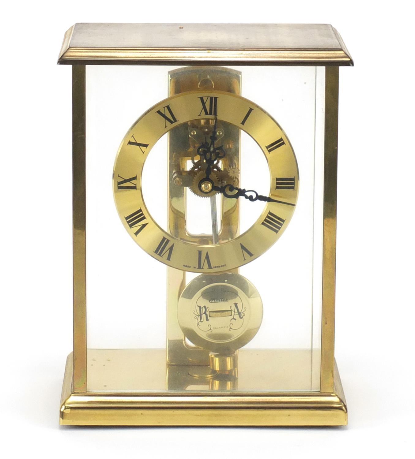 German brass cased mantel clock by S Haller, 20cm high : For Further Condition Reports Please