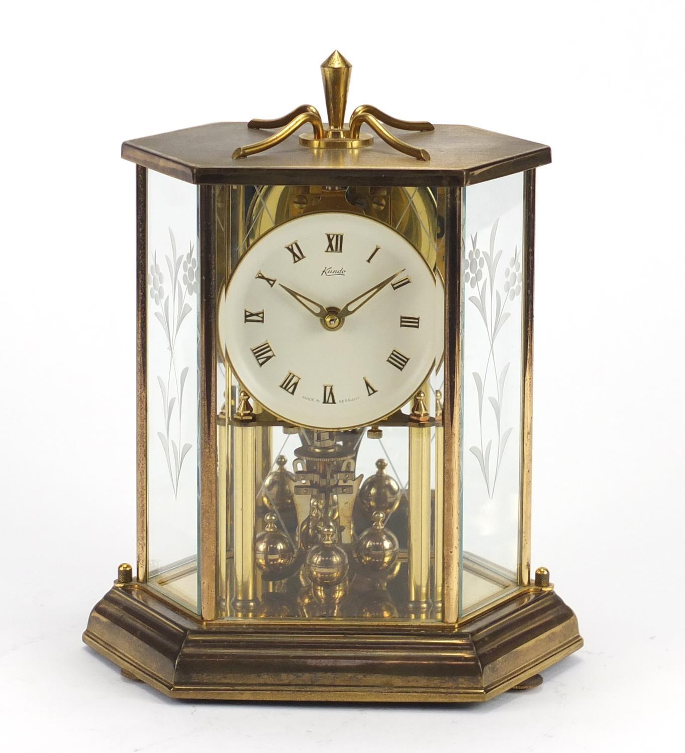 Kundo brass Anniversary clock with glass case, 25cm high : For Further Condition Reports Please