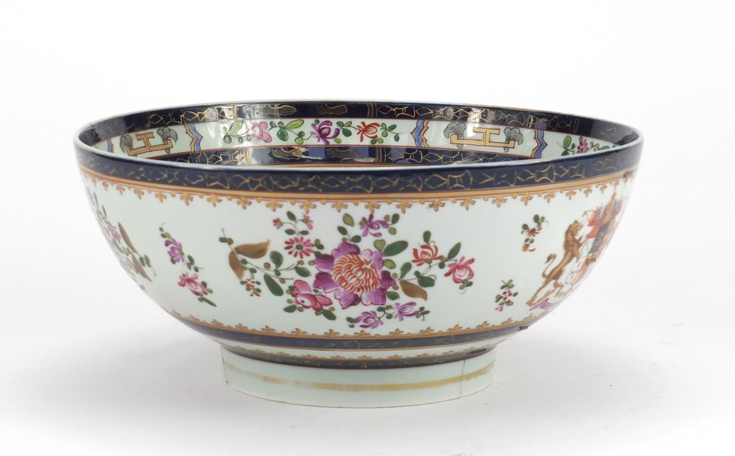 Samson porcelain footed bowl, hand painted and gilded with flowers, 12cm high x 25cm in diameter :