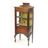 Edwardian inlaid mahogany china cabinet with leaded glass door, 141cm H x 62cm W x 33cm D : For