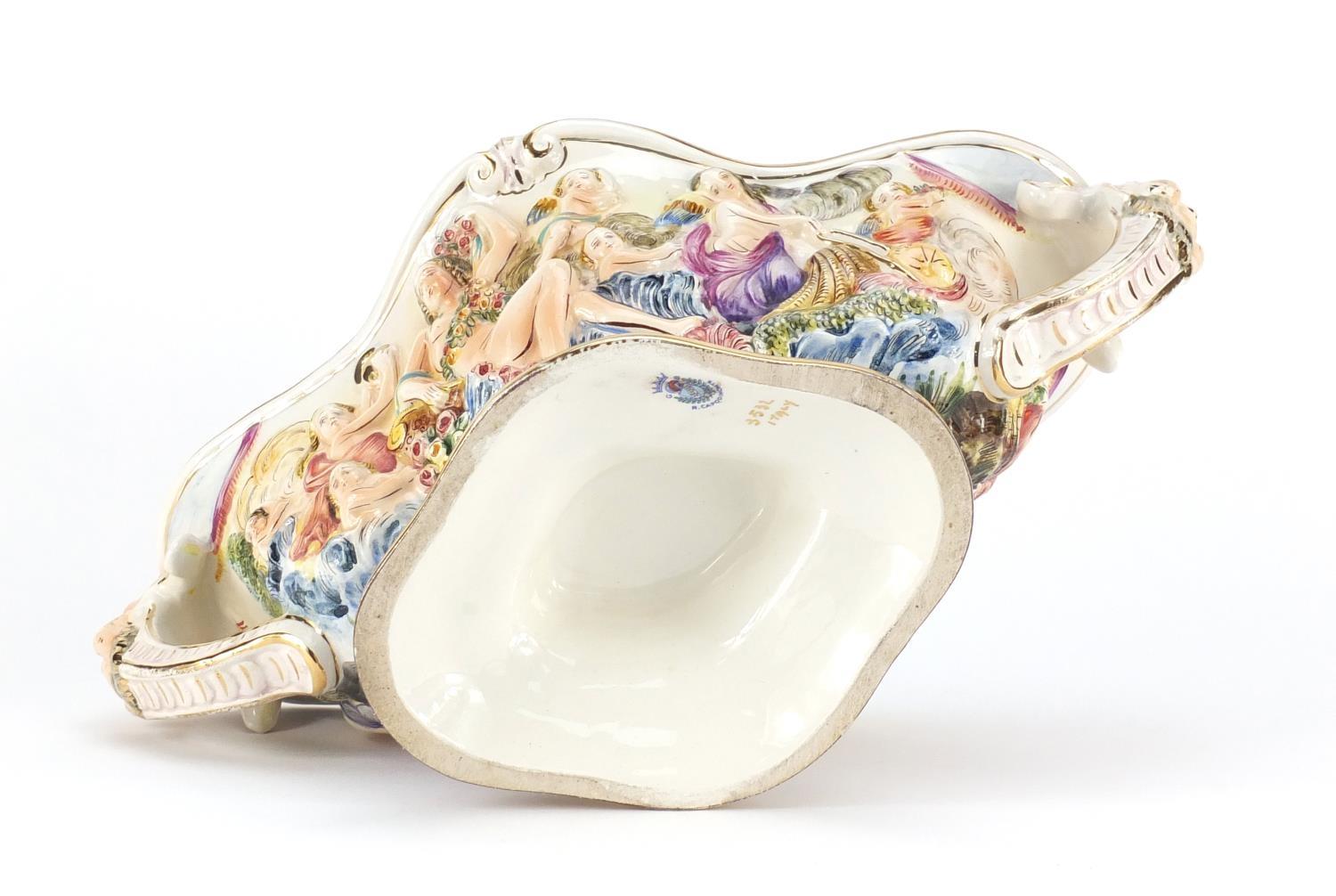 Italian porcelain centre piece with twin handles by Capodimonte, hand painted and decorated in - Image 4 of 5