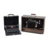Vintage Bluebird portable typewriter and Singer sewing machine, model ED192503 : For Further