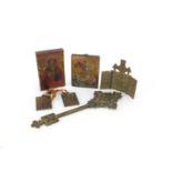 Religious items including a folding triptych icon : For Further Condition Reports Please visit our