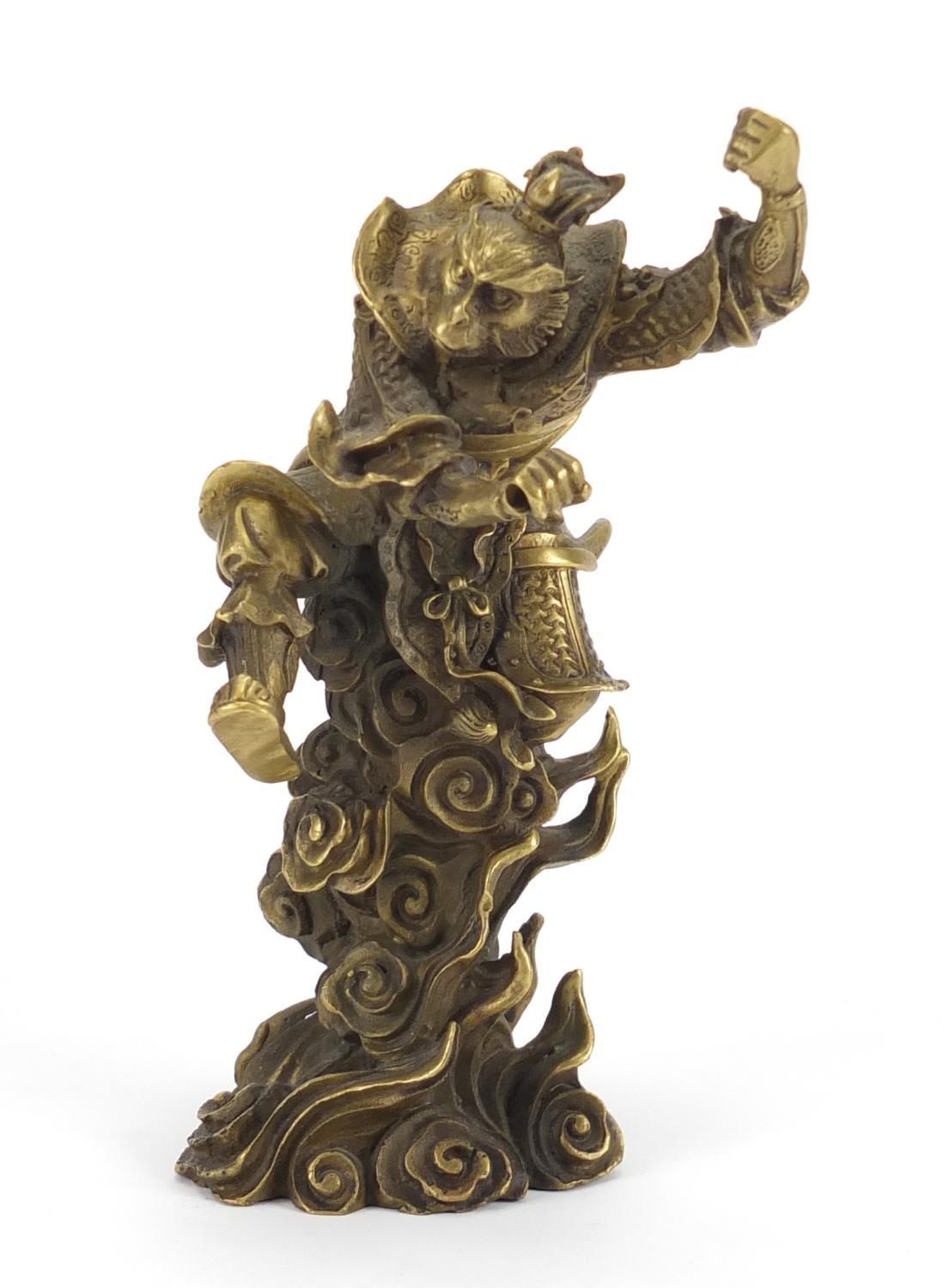 Japanese gilt figure of a Samurai monkey, 18cm high : For Further Condition Reports Please visit our