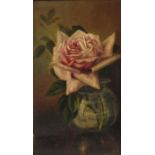 Still life rose in a vase, 19th century oil on canvas, bearing an indistinct signature, framed, 24cm