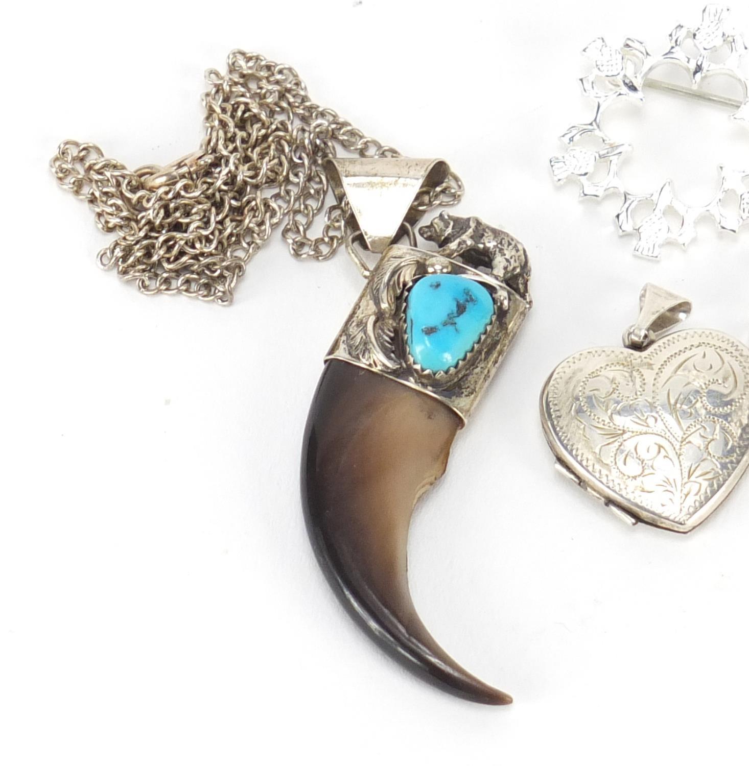 Mostly silver jewellery including a bear claw pendant and love heart locket, 43.0g : For Further - Image 2 of 3