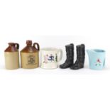 China and stoneware including scrumpy bottles, Staffordshire style mug mug and a Wade Jonnie