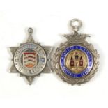 Two silver and enamel football sports jewels, 30.0g : For Further Condition Reports Please visit our