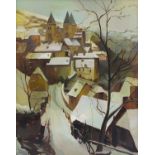 C Le Petit - Snowy town scene, French school oil on canvas, 80cm x 63.5cm : For Further Condition