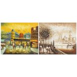 London and Parisian street scenes, two oil on canvases, framed, each 60cm x 50cm : For Further