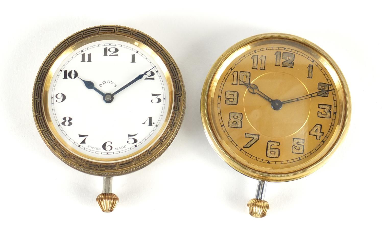 Two vintage eight day clocks, 6.5cm in diameter : For Further Condition Reports Please visit our