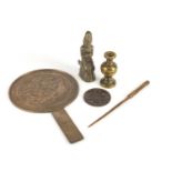 Chinese objects including a bronzed hand mirror and bronzed deity : For Further Condition Reports